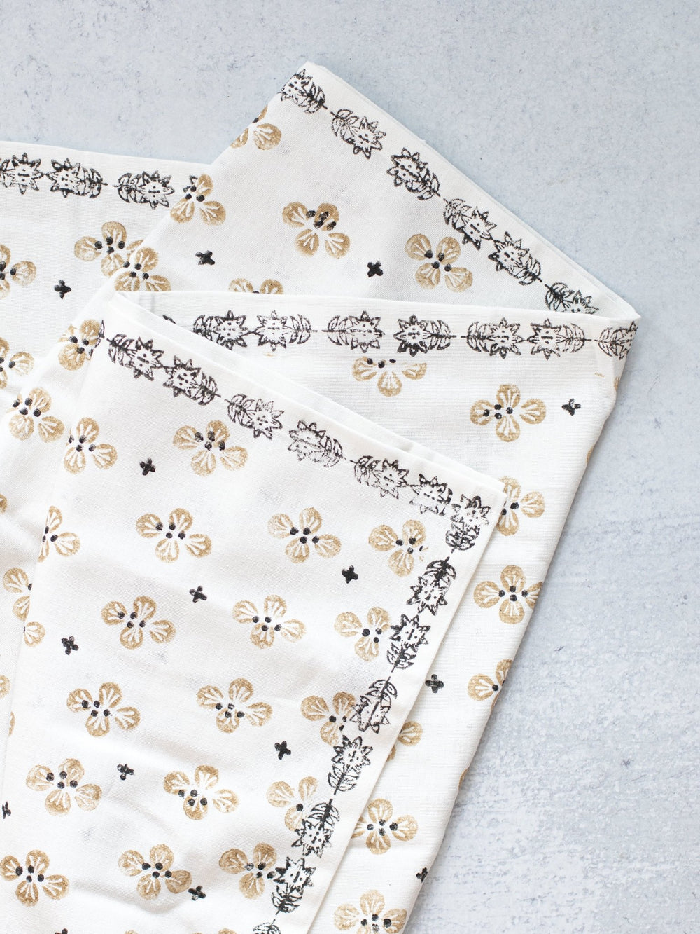 Table Throw (Ivory) - Dogwood Blossom, Black & Chai - The Mended Company
