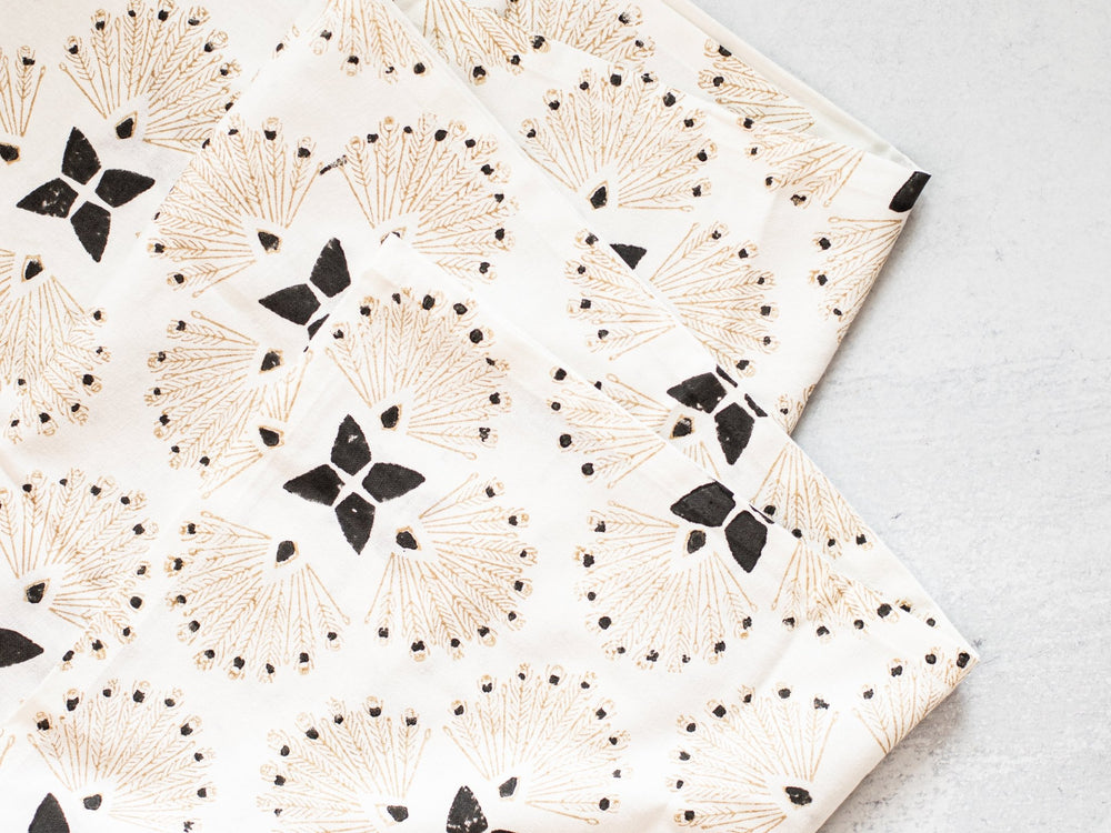Table Throw (Ivory) - Peacock Paradise, Chai & Black - The Mended Company