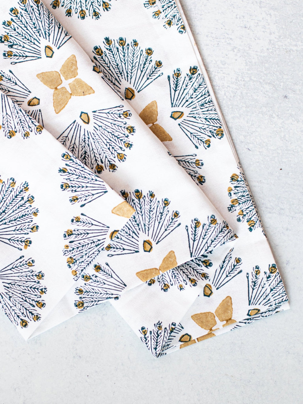 Table Throw (Ivory) - Peacock Paradise, Midnight & Chai - The Mended Company