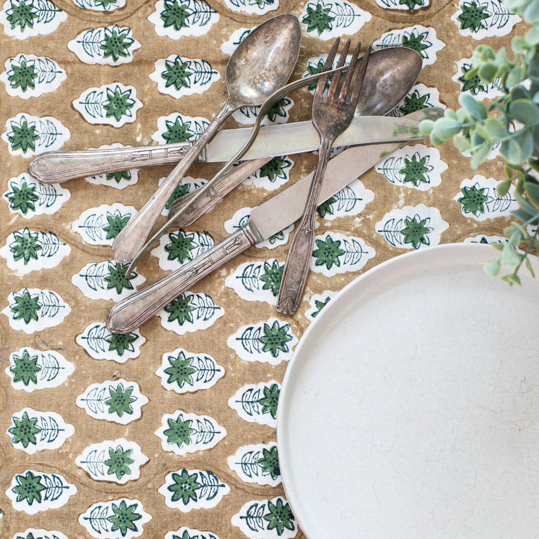 Table Throw (Ivory) - Poinsettia, Midnight, Chai, & Sage - The Mended Company