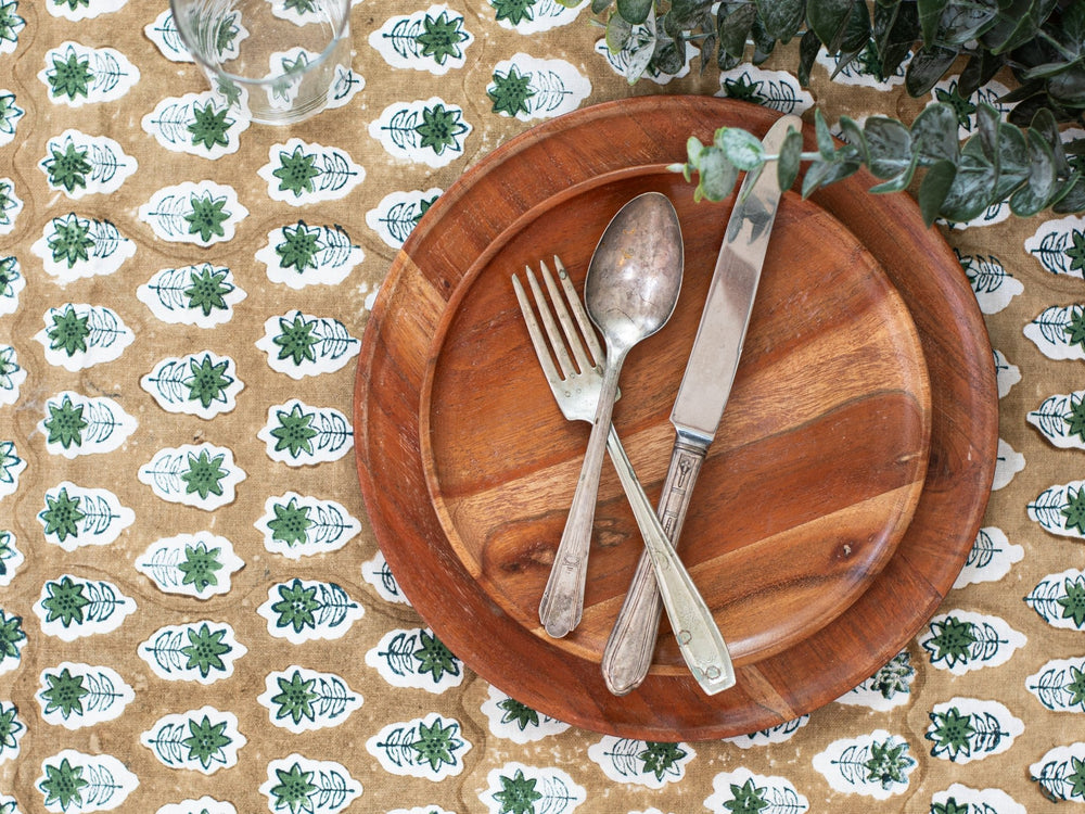 Table Throw (Ivory) - Poinsettia, Midnight, Chai, & Sage - The Mended Company
