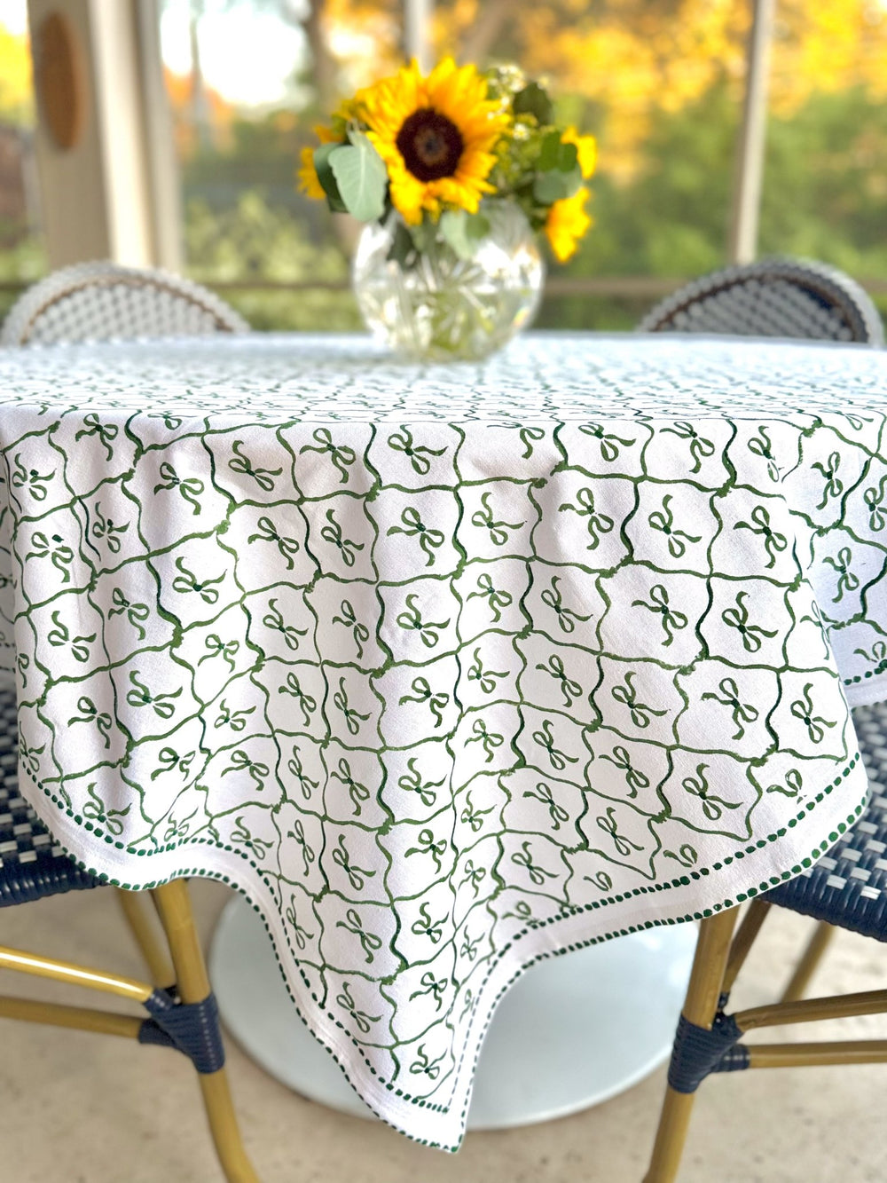 Table Throw - Lattice Bow, Sage & Evergreen - The Mended Company