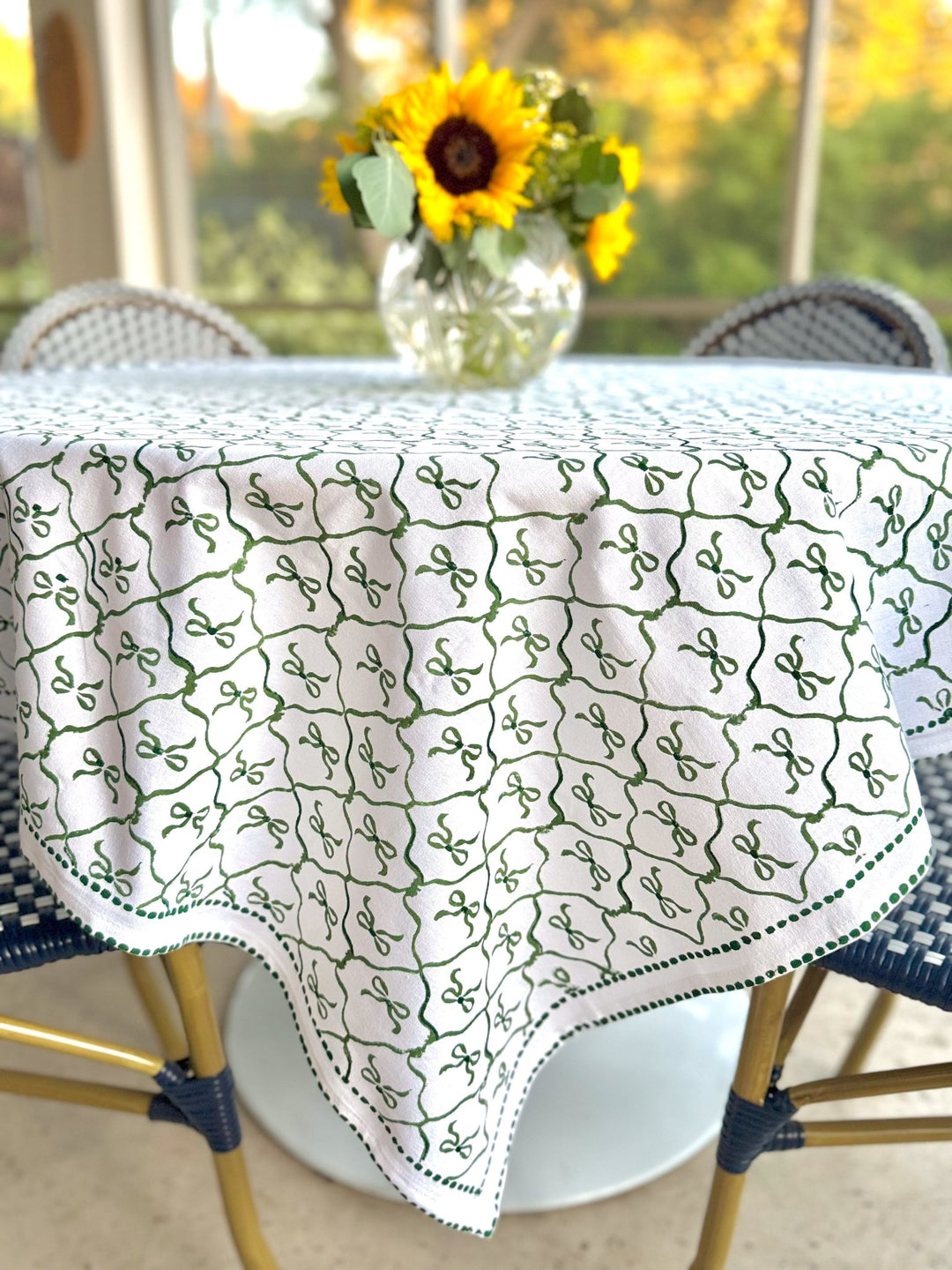 Table Throw - Lattice Bow, Sage & Evergreen - The Mended Company