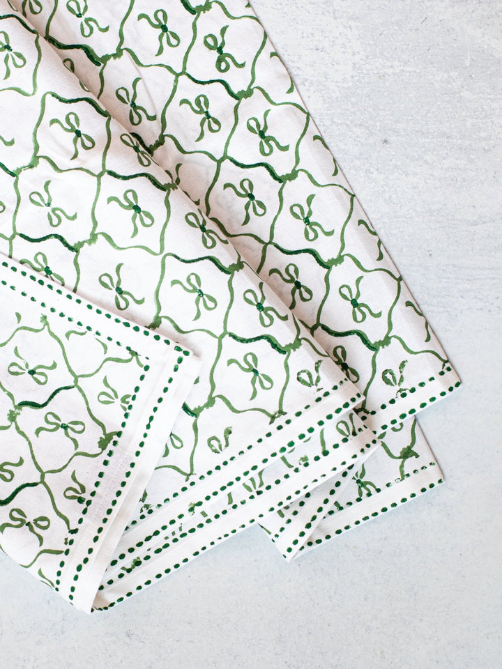 Table Throw - Lattice Bow, Sage & Evergreen - The Mended Company