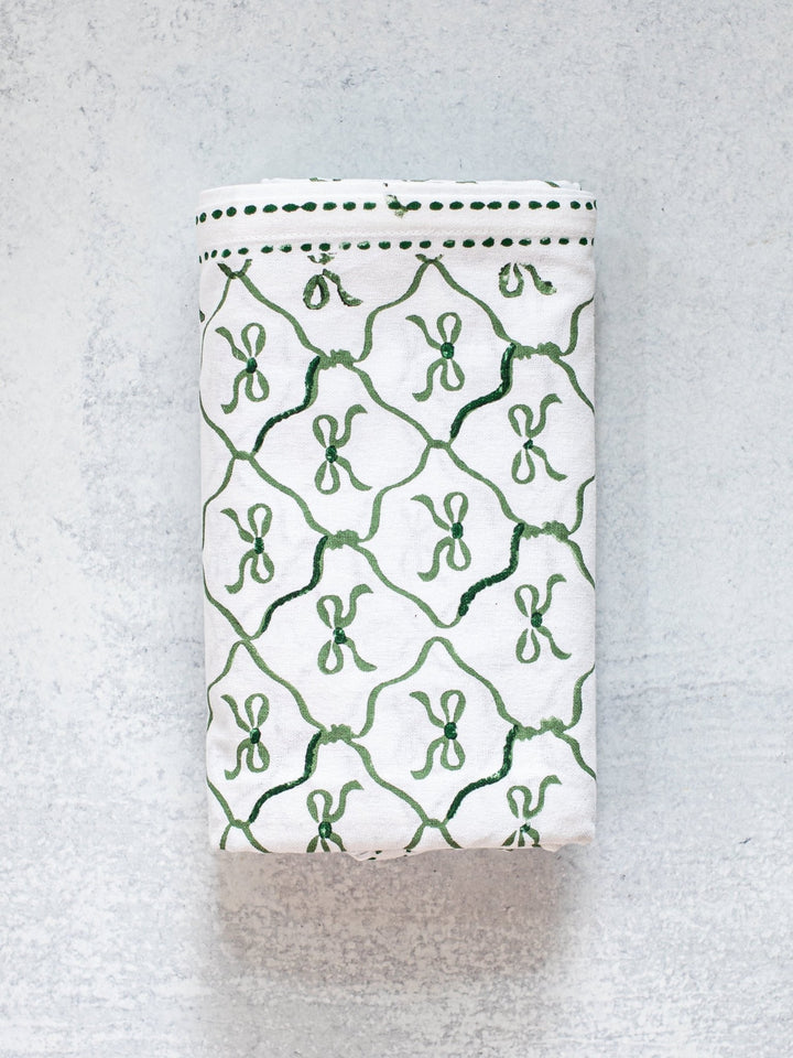 Table Throw - Lattice Bow, Sage & Evergreen - The Mended Company