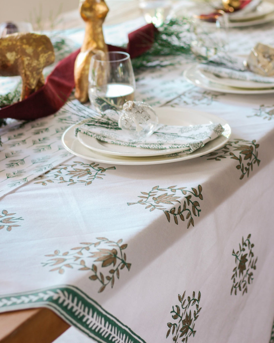 Table Throw - Lotus (Large), Evergreen & Gold - The Mended Company