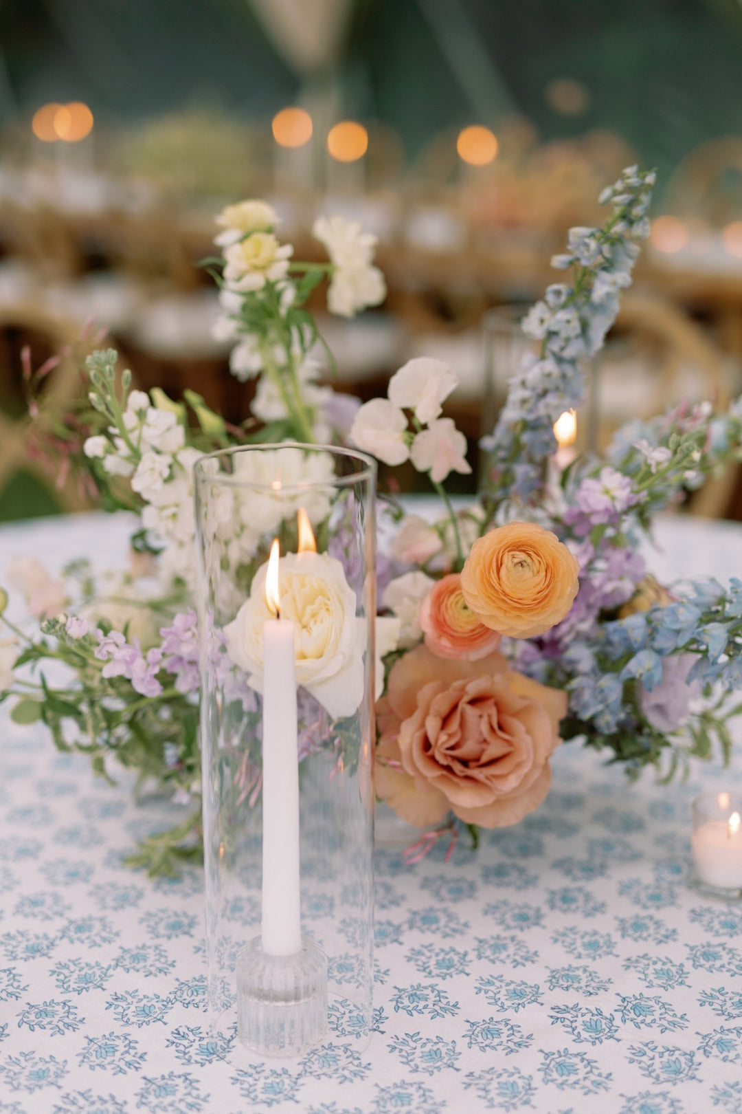 Table Throw - Lotus, Navy &amp; Uniform Blue with Navy Vine Border - The Mended Company