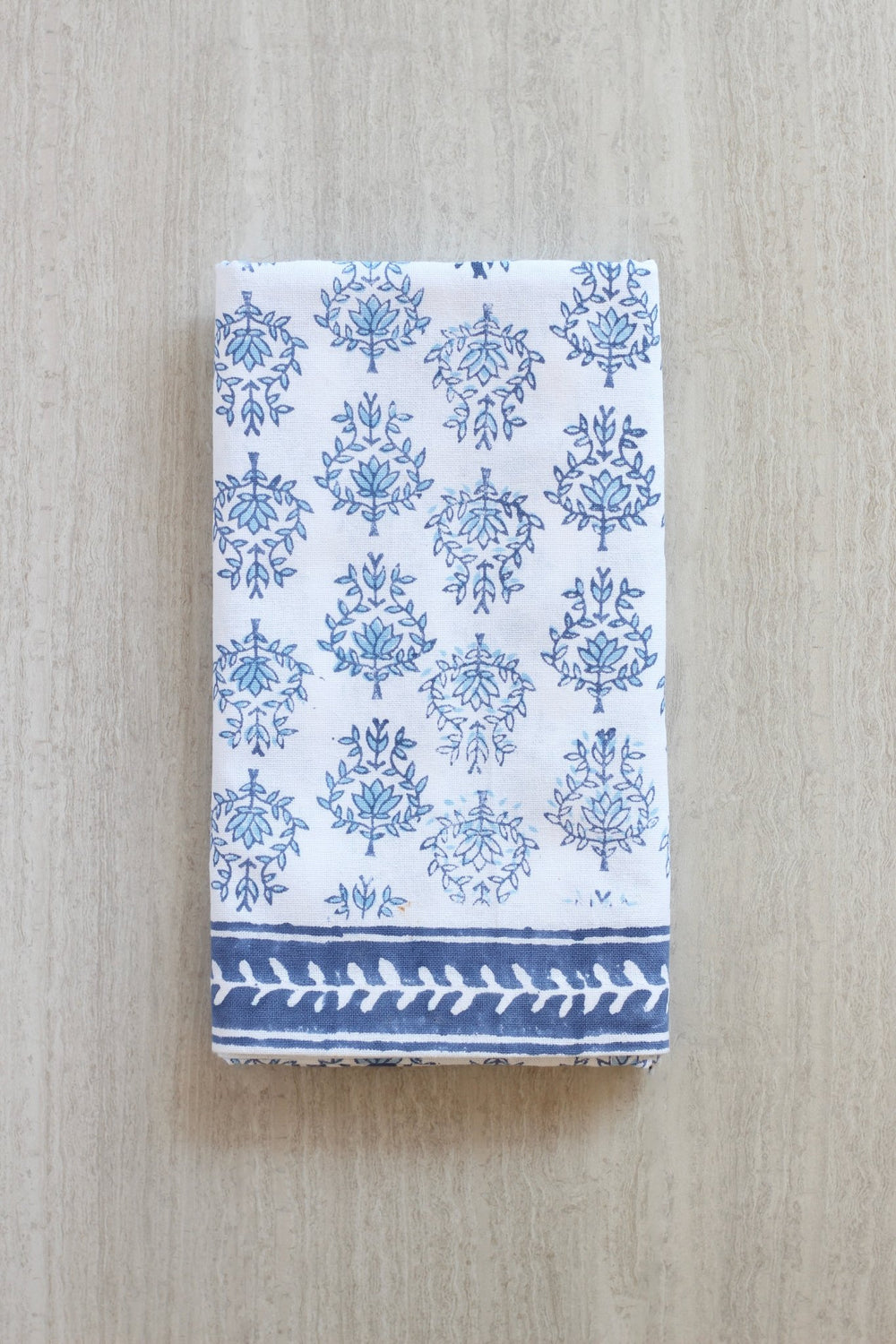 Table Throw - Lotus, Navy & Uniform Blue with Navy Vine Border - The Mended Company