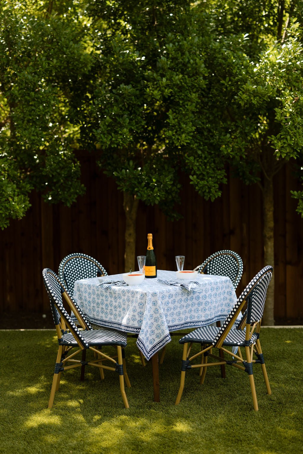 Table Throw - Lotus, Navy &amp; Uniform Blue with Navy Vine Border - The Mended Company