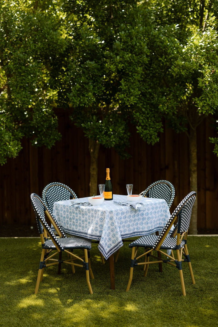 Table Throw - Lotus, Navy &amp; Uniform Blue with Navy Vine Border - The Mended Company