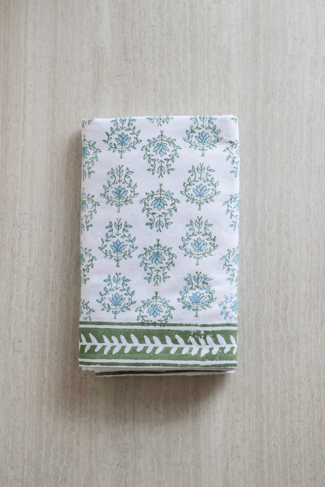 Table Throw - Lotus, Sage & Uniform Blue with Sage Vine Border - The Mended Company