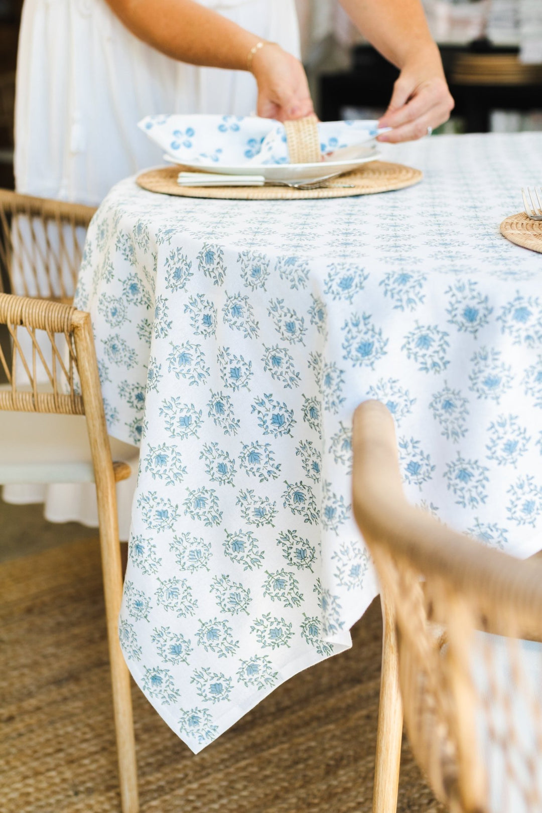 Table Throw - Lotus, Sage & Uniform Blue - The Mended Company