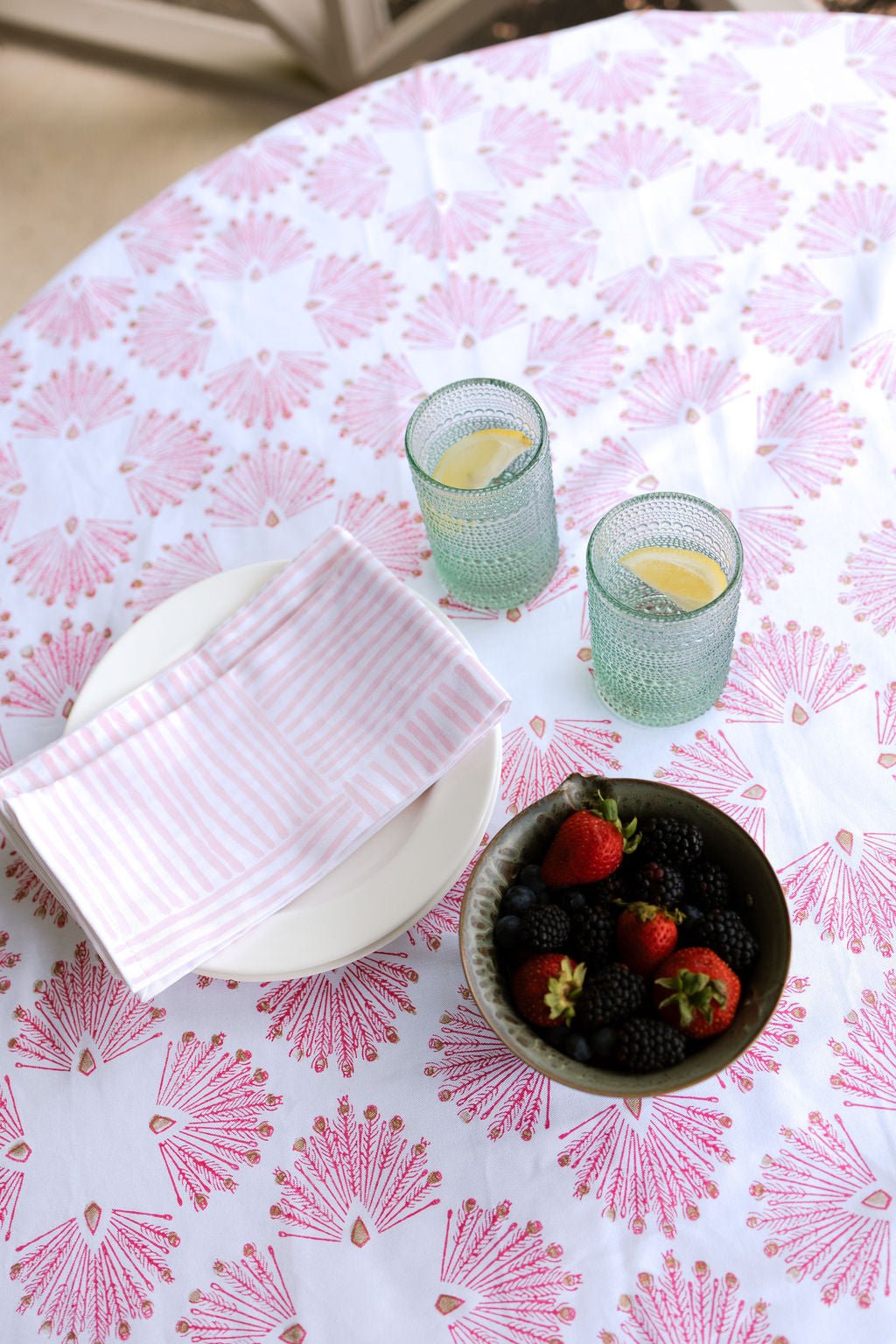 Table Throw - Peacock Paradise, Pink & Gold - The Mended Company