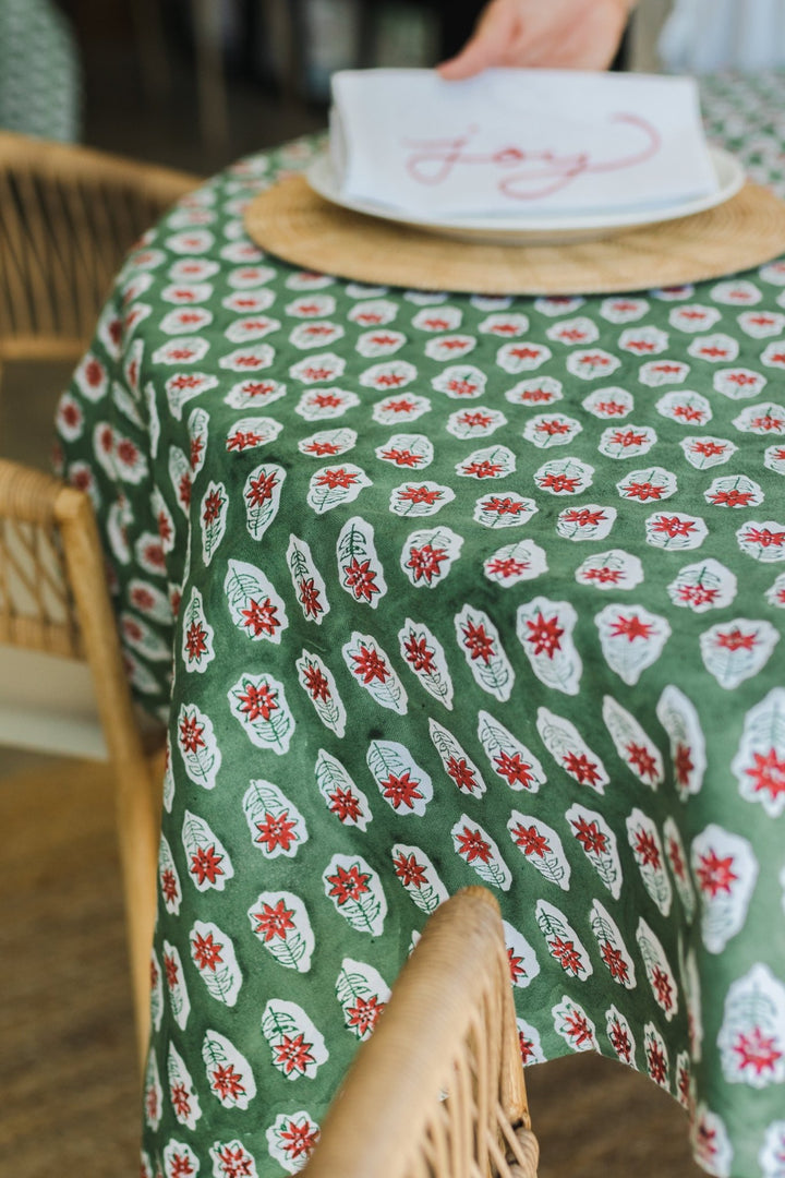 Table Throw - Poinsettia, Sage & Red - The Mended Company