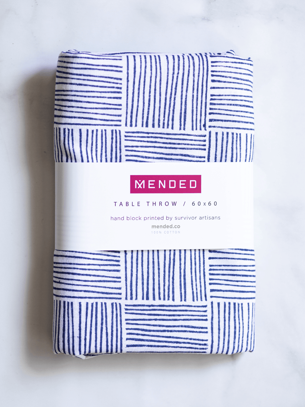 Table Throw - Striped, Navy - The Mended Company