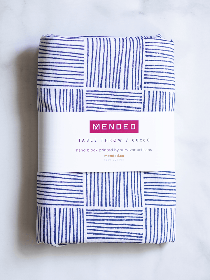 Table Throw - Striped, Navy - The Mended Company