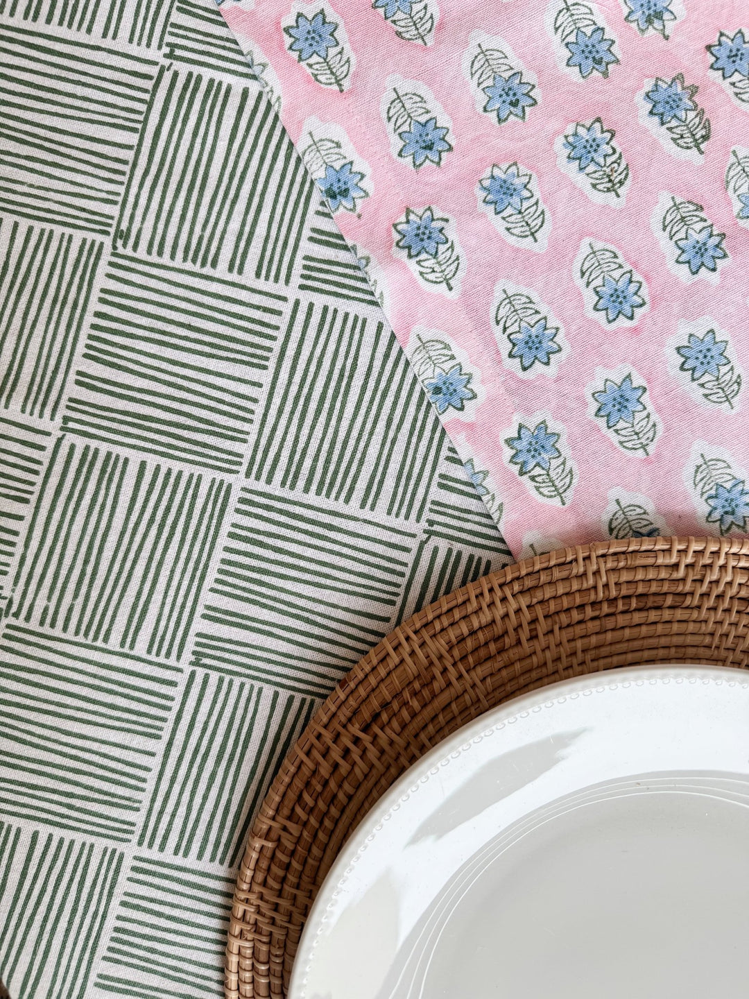 Table Throw - Striped, Sage - The Mended Company
