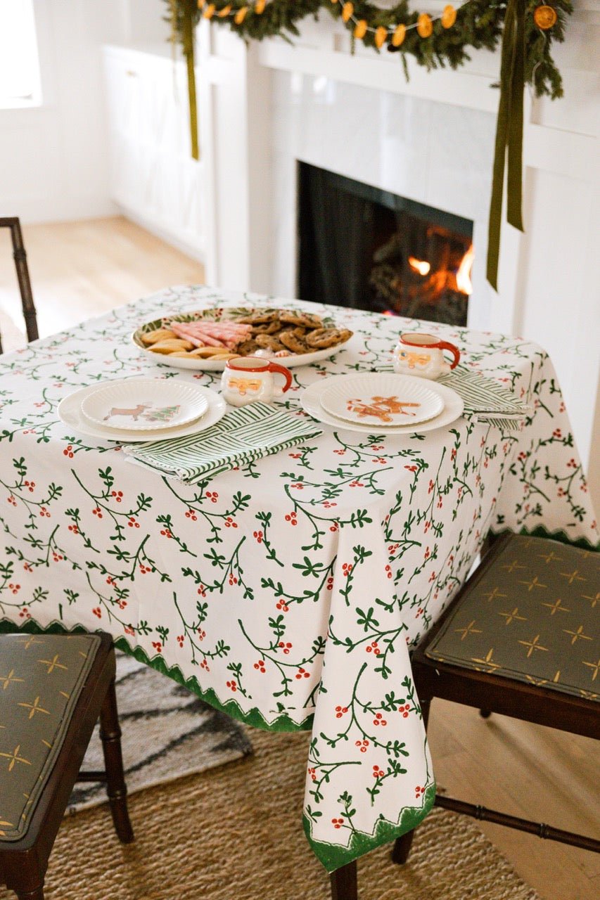 Table Throw - Winterberry, Evergreen & Red - The Mended Company