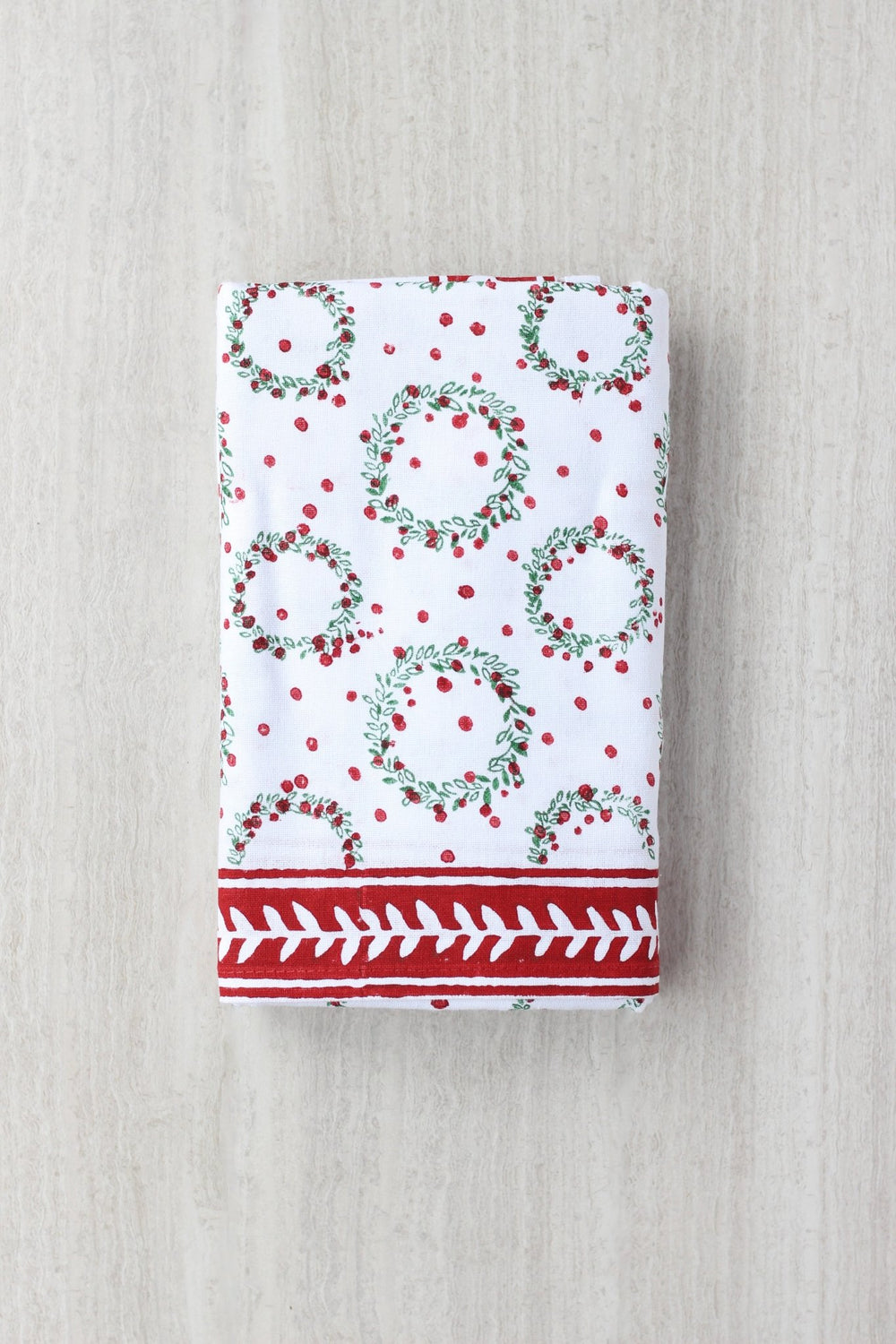 Table Throw - Wreath, Evergreen & Red - The Mended Company