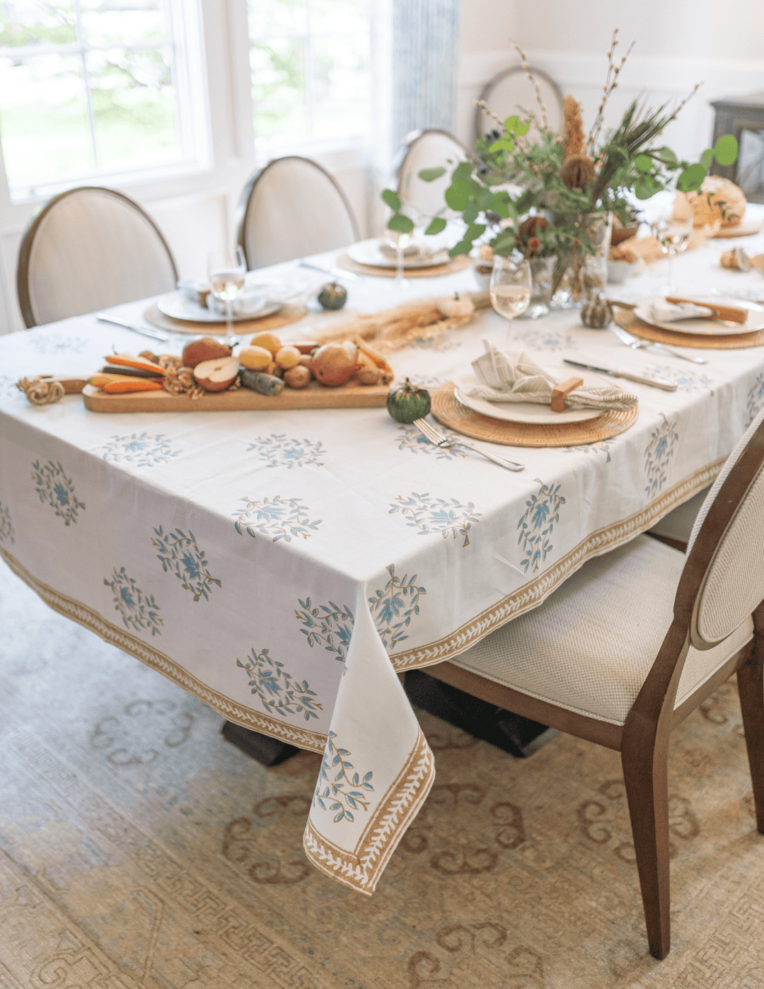 Tablecloth - Lotus (Large), Saltwater & Neutral (Neutral Border) - The Mended Company