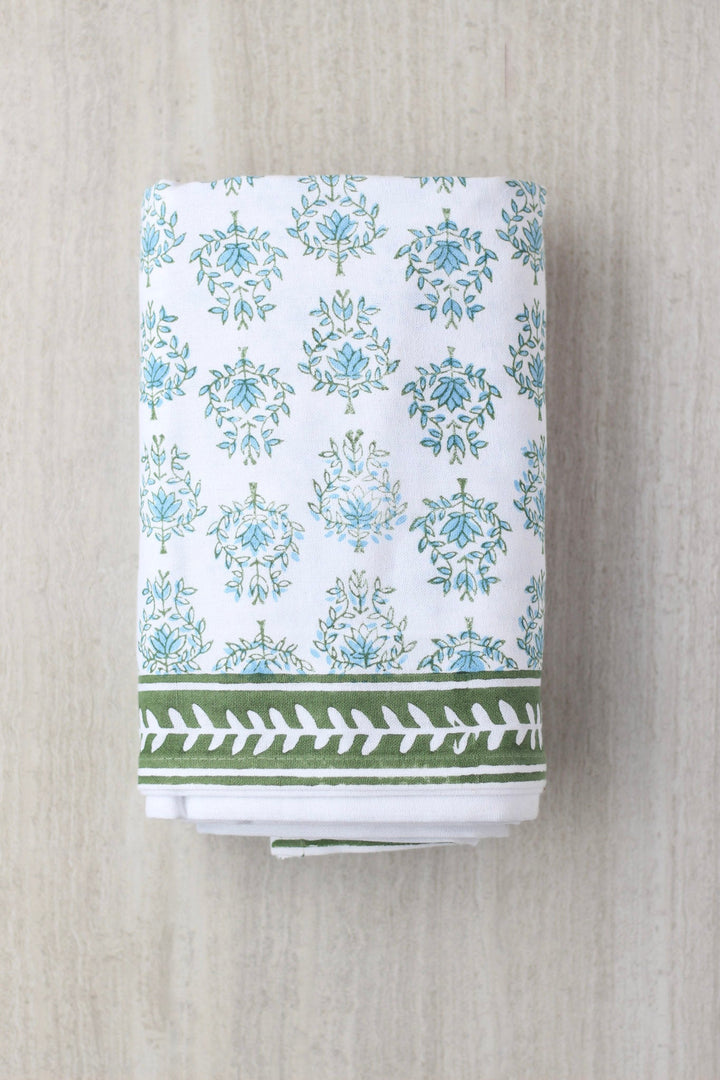 Tablecloth - Lotus, Sage & Uniform Blue - The Mended Company
