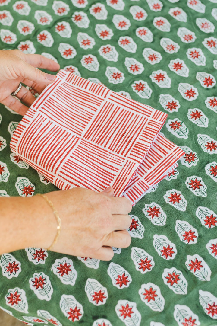 Tablecloth - Poinsettia, Sage & Red - The Mended Company