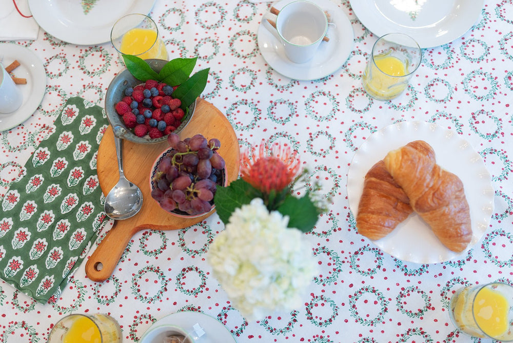 Tablecloth - Wreath, Evergreen & Red - The Mended Company