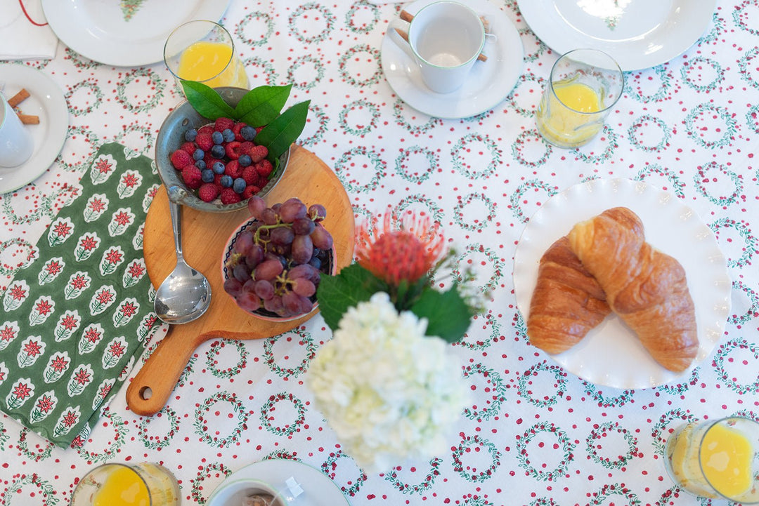 Tablecloth - Wreath, Evergreen & Red - The Mended Company