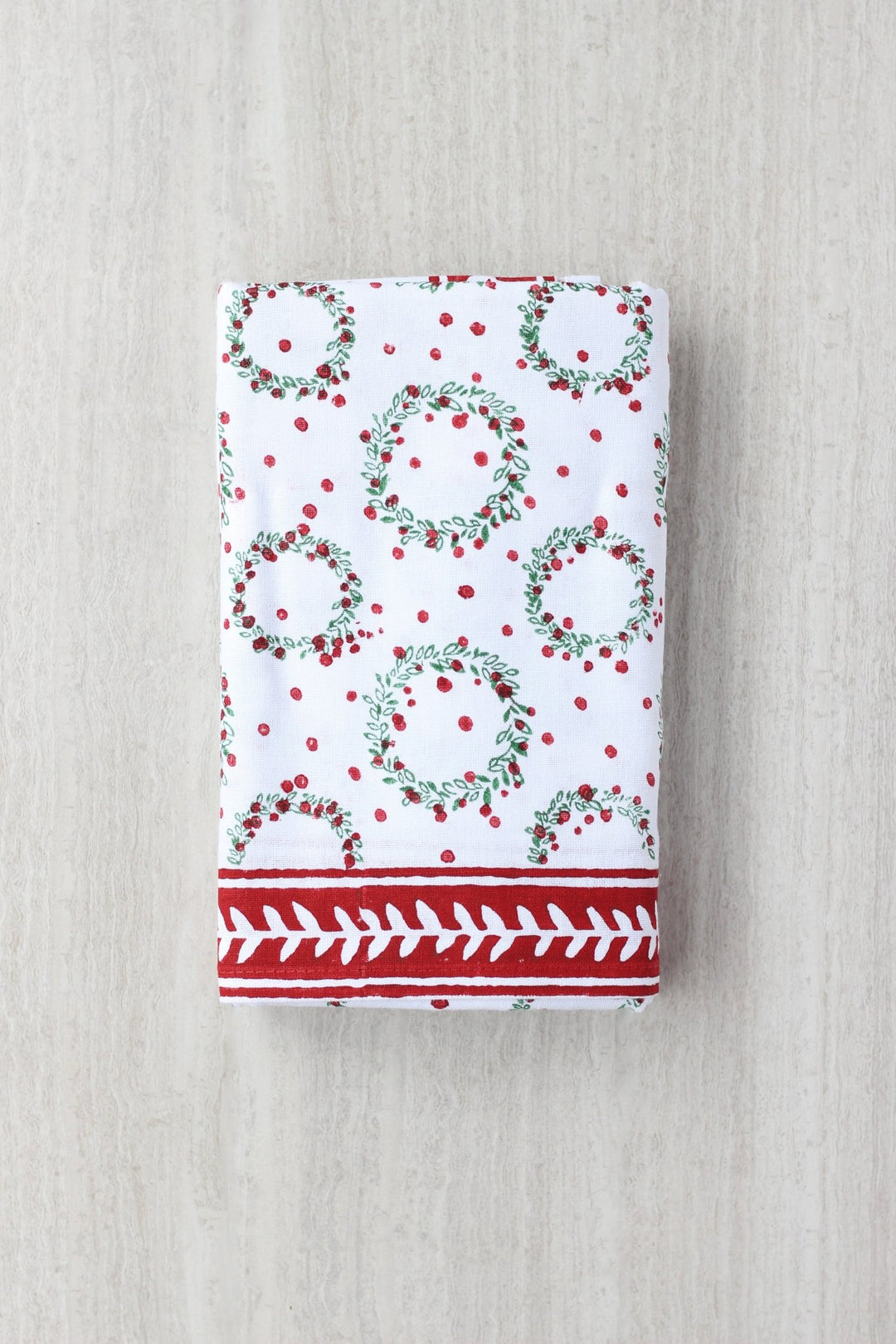 Tablecloth - Wreath, Evergreen & Red - The Mended Company