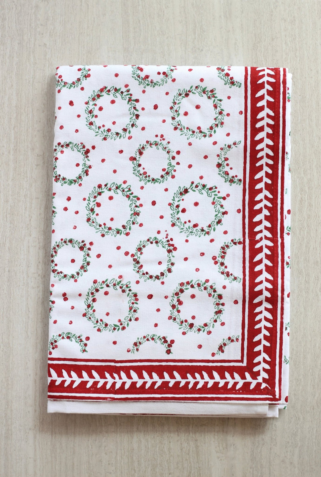 Tablecloth - Wreath, Evergreen & Red - The Mended Company