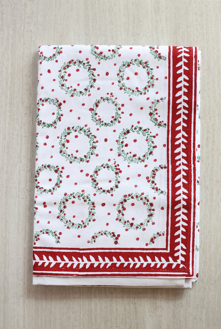 Tablecloth - Wreath, Evergreen & Red - The Mended Company