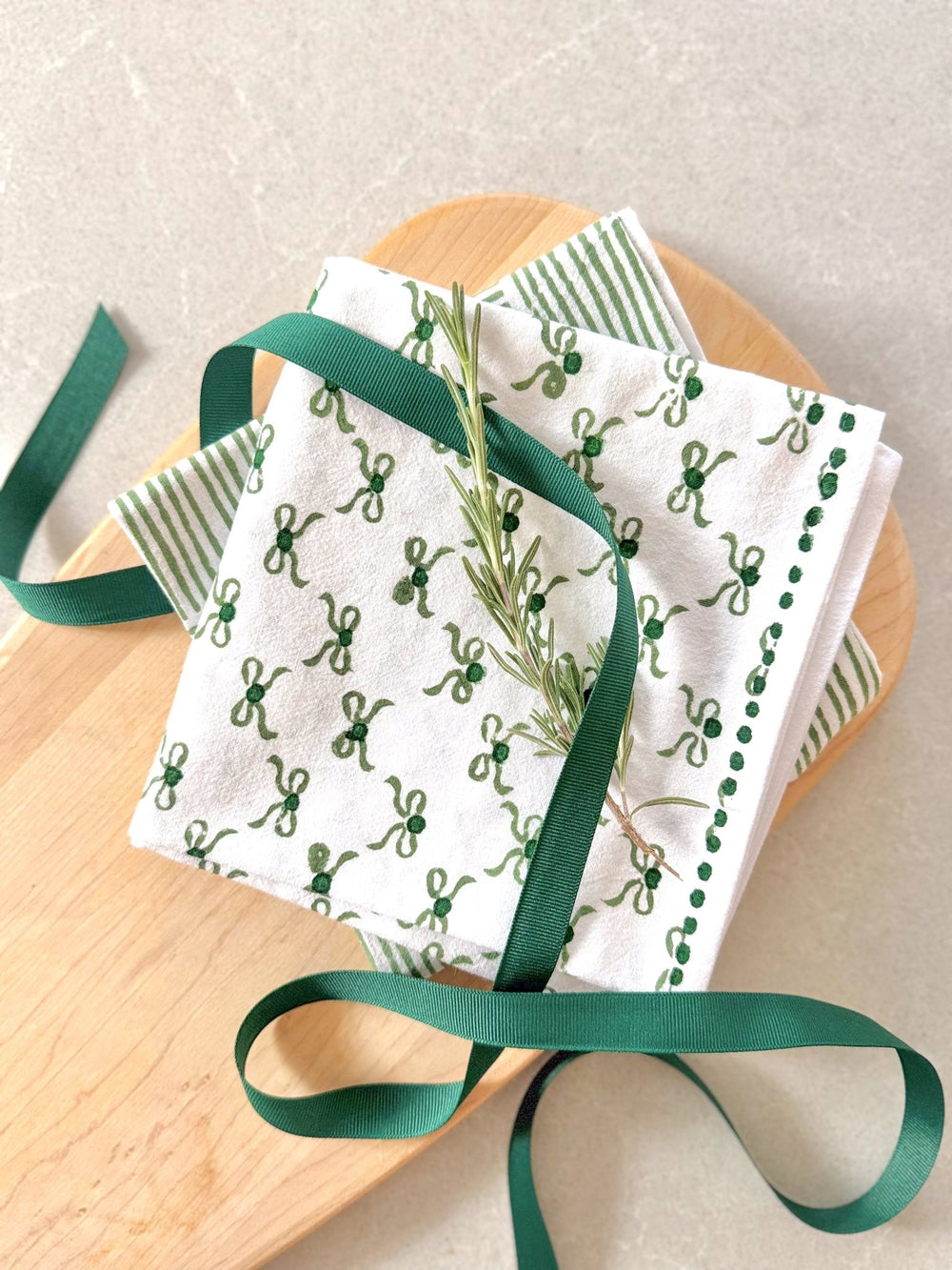 Tea Towel - Bows, Evergreen & Sage - The Mended Company