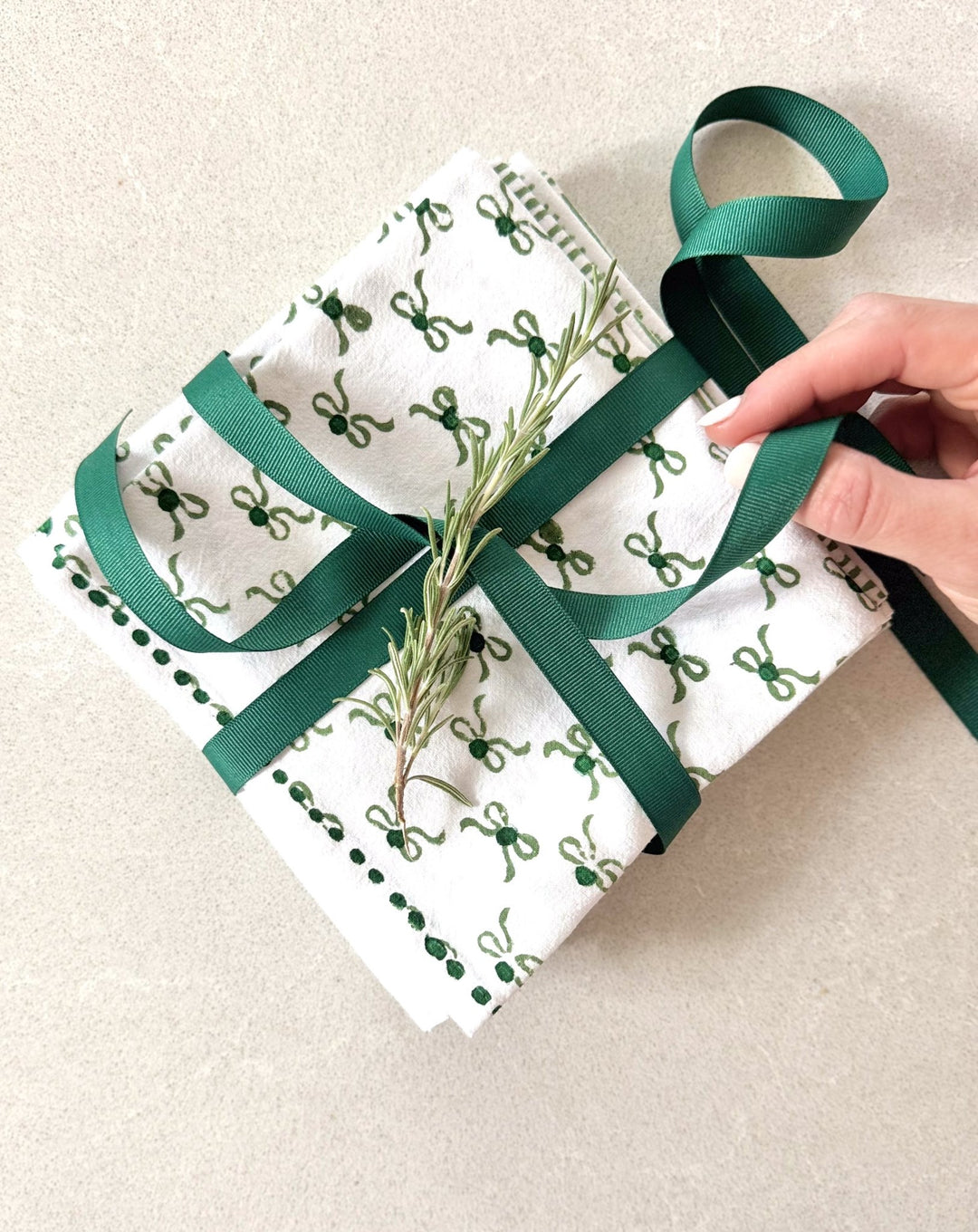 Tea Towel - Bows, Evergreen & Sage - The Mended Company