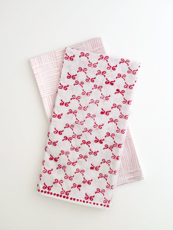 Tea Towel - Bows, Pink - The Mended Company