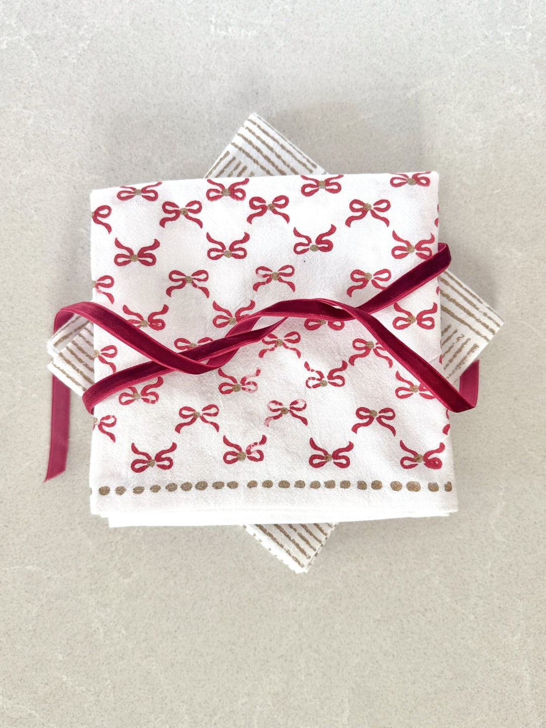 Tea Towel - Bows, Red & Gold - The Mended Company