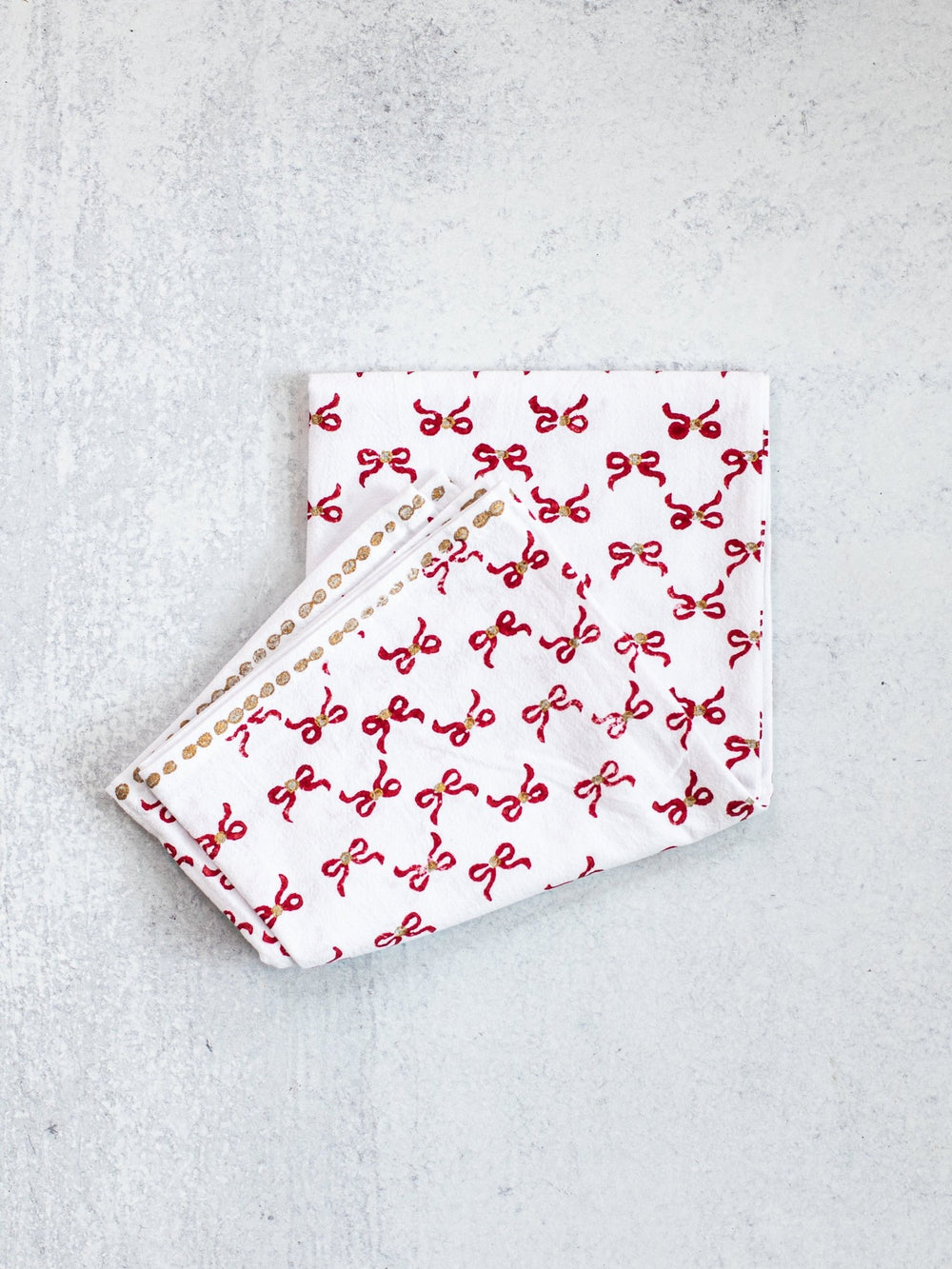 Tea Towel - Bows, Red & Gold - The Mended Company