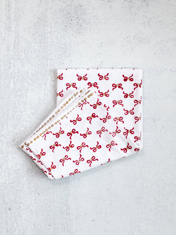 Tea Towel - Bows, Red & Gold - The Mended Company
