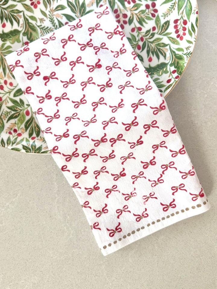 Tea Towel - Bows, Red & Gold - The Mended Company