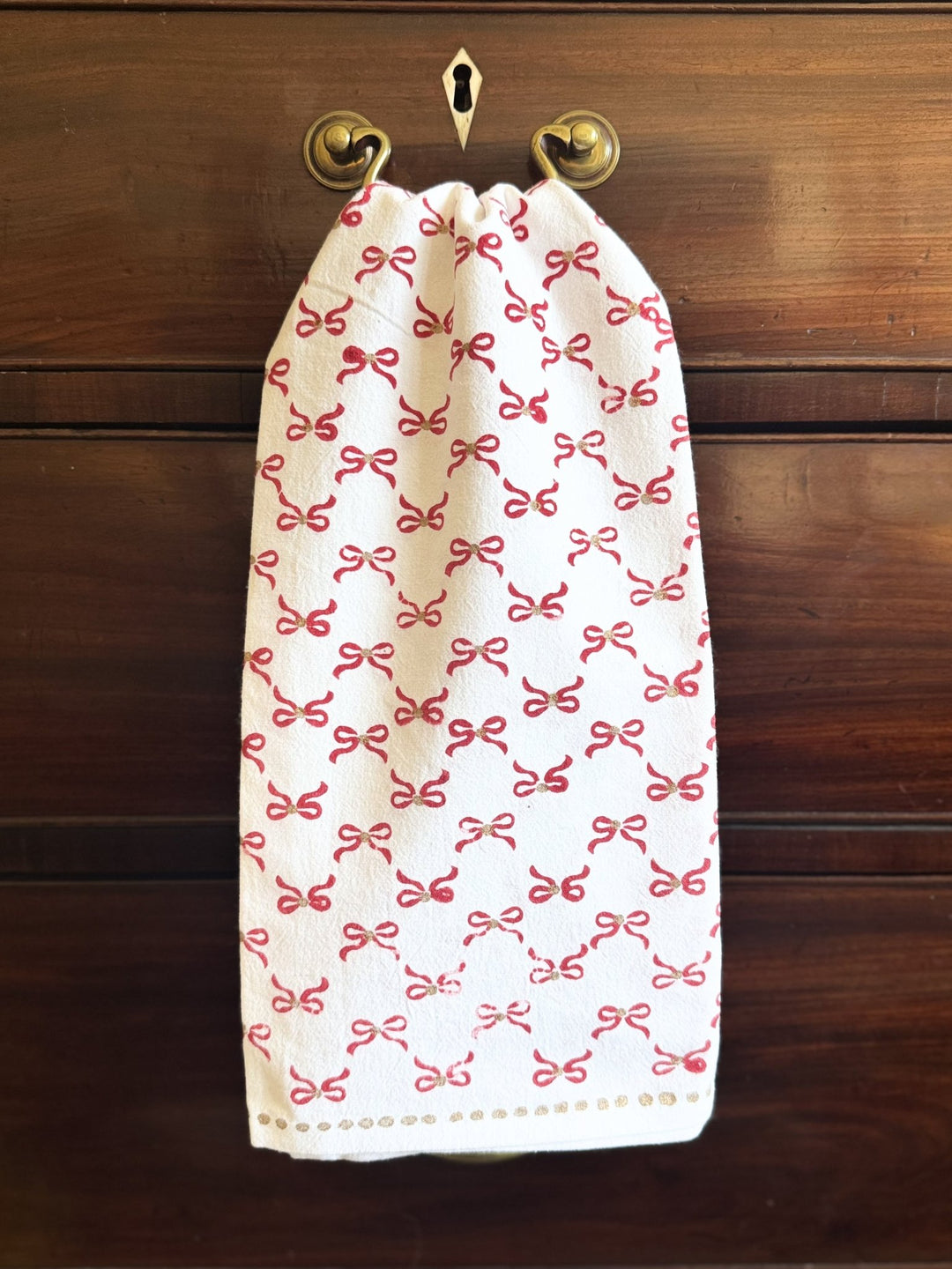 Tea Towel - Bows, Red & Gold - The Mended Company