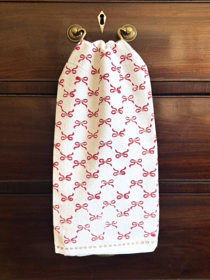 Tea Towel - Bows, Red & Gold - The Mended Company