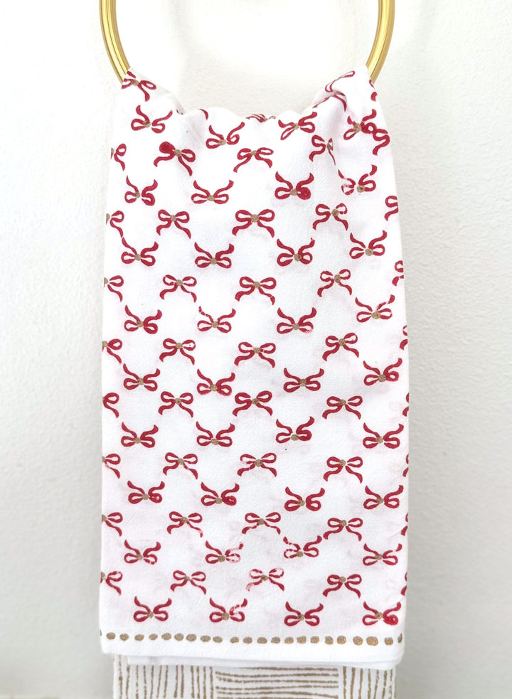Tea Towel - Bows, Red & Gold - The Mended Company