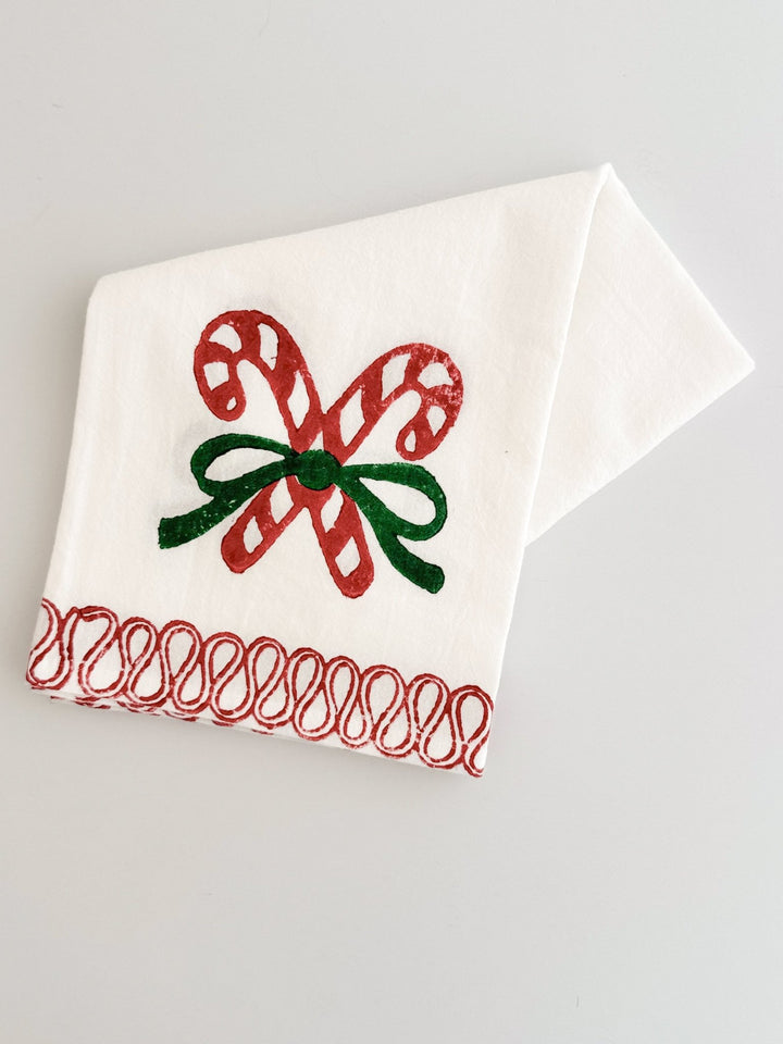 Tea Towel - Candy Cane, Evergreen &amp; Red - The Mended Company