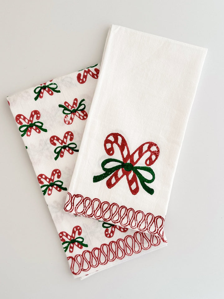 Tea Towel - Candy Cane (small), Evergreen &amp; Red - The Mended Company