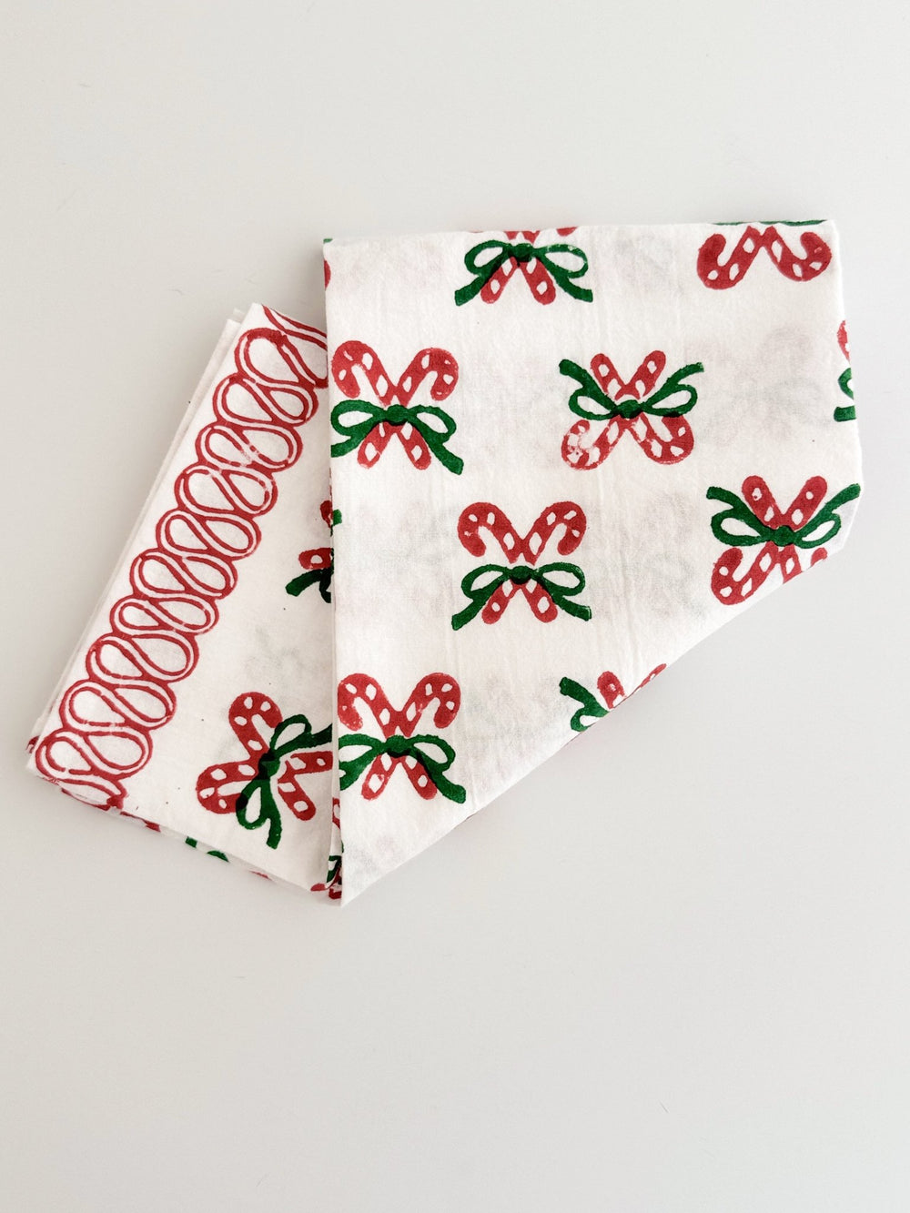 Tea Towel - Candy Cane (small), Evergreen & Red - The Mended Company