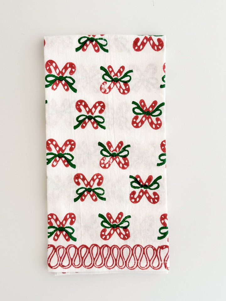 Tea Towel - Candy Cane (small), Evergreen &amp; Red - The Mended Company