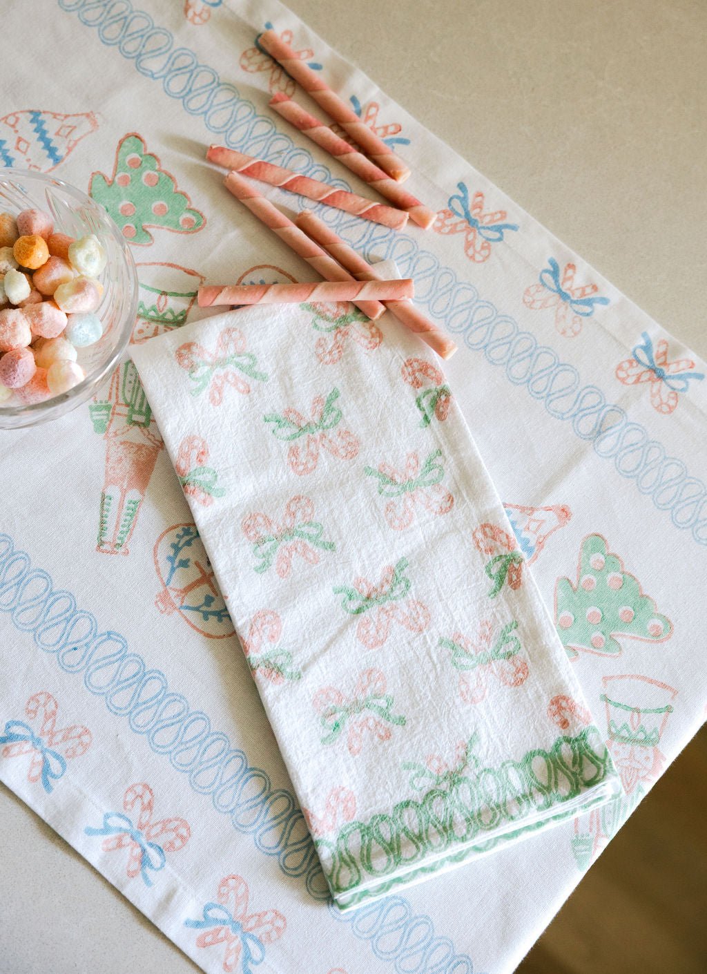 Tea Towel - Candy Cane (small), Rose & Mint - The Mended Company