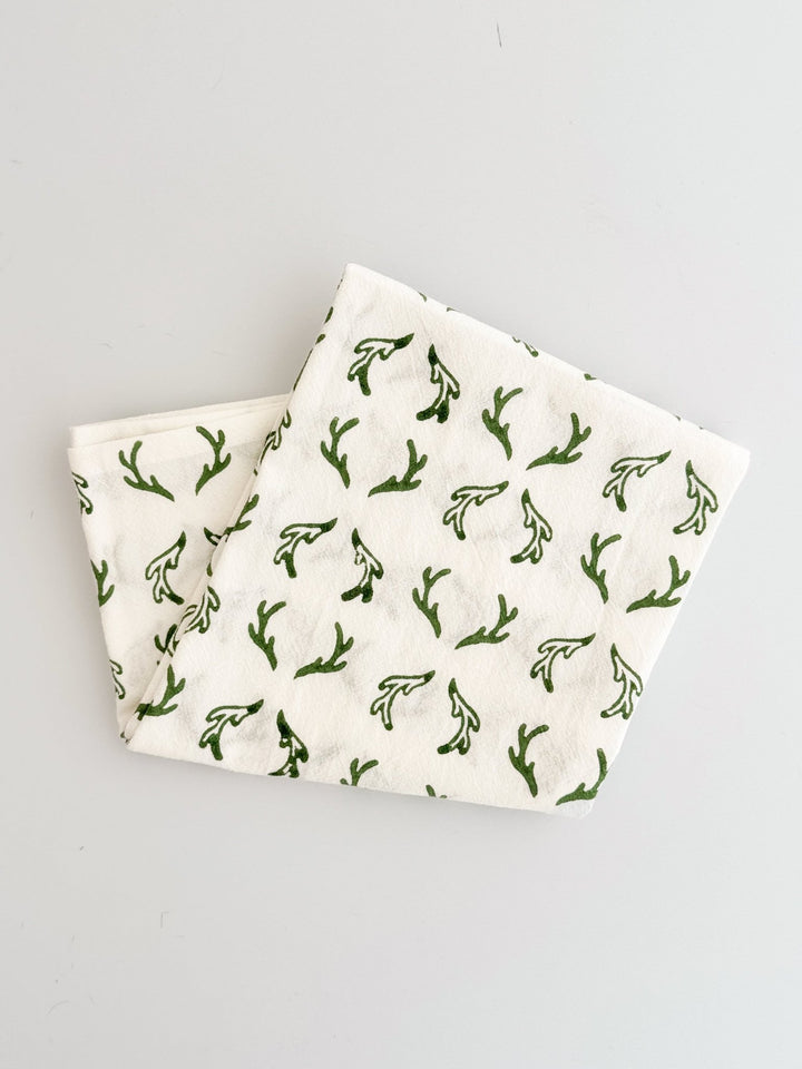 Tea Towel (Ivory) - Antlers, Sage - The Mended Company