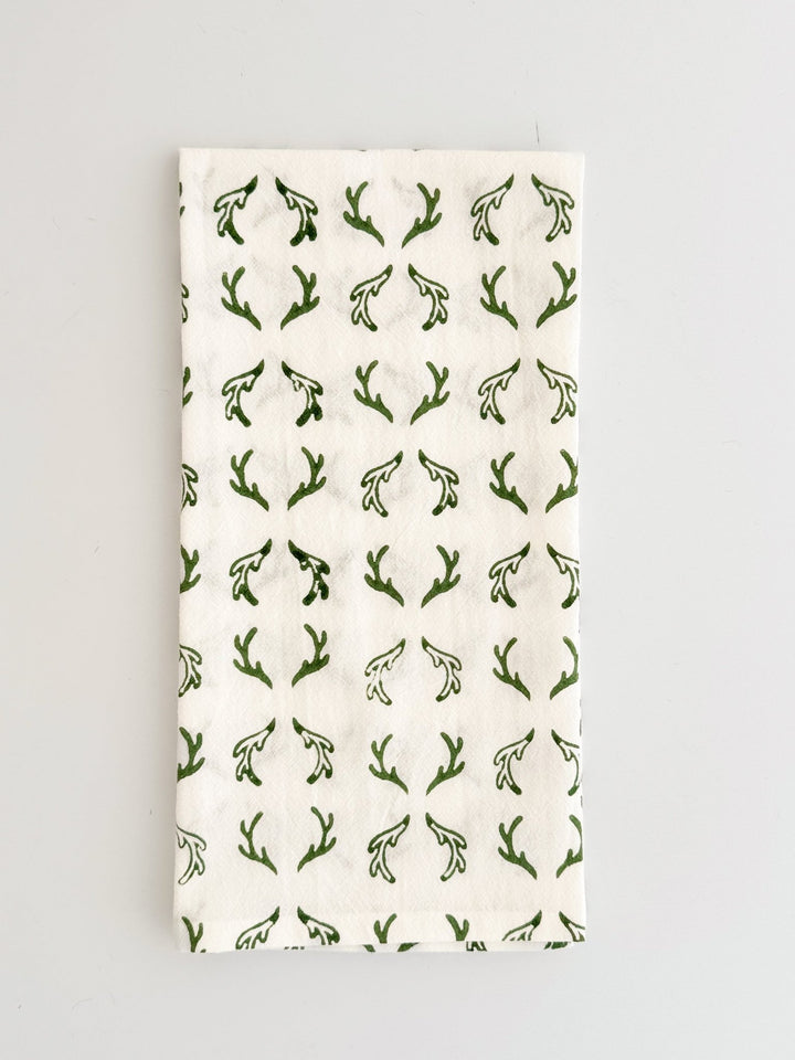 Tea Towel (Ivory) - Antlers, Sage - The Mended Company
