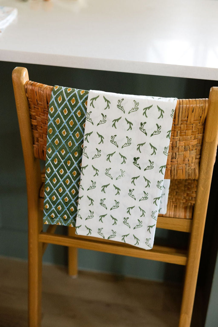 Tea Towel (Ivory) - Antlers, Sage - The Mended Company