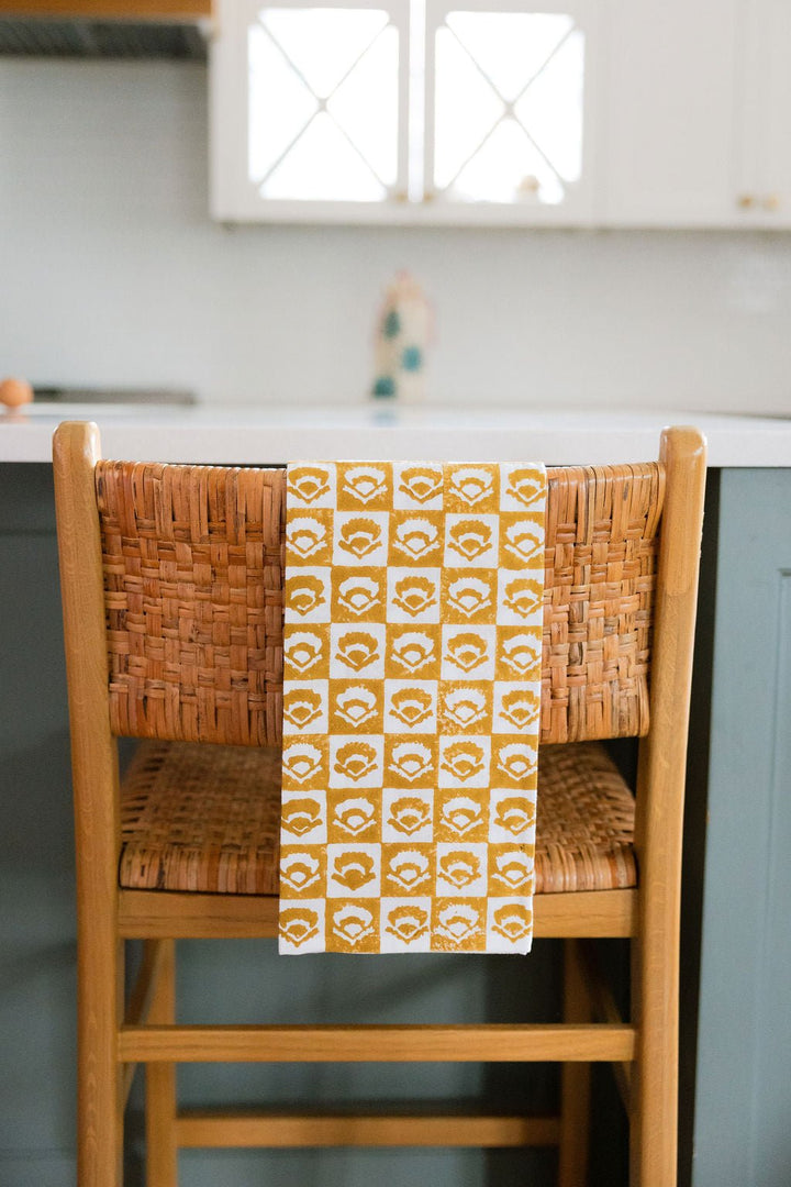 Tea Towel (Ivory) - Checkered Poppy, Mustard - The Mended Company